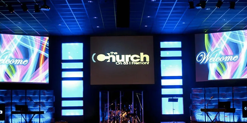 LED screens installed above a church stage