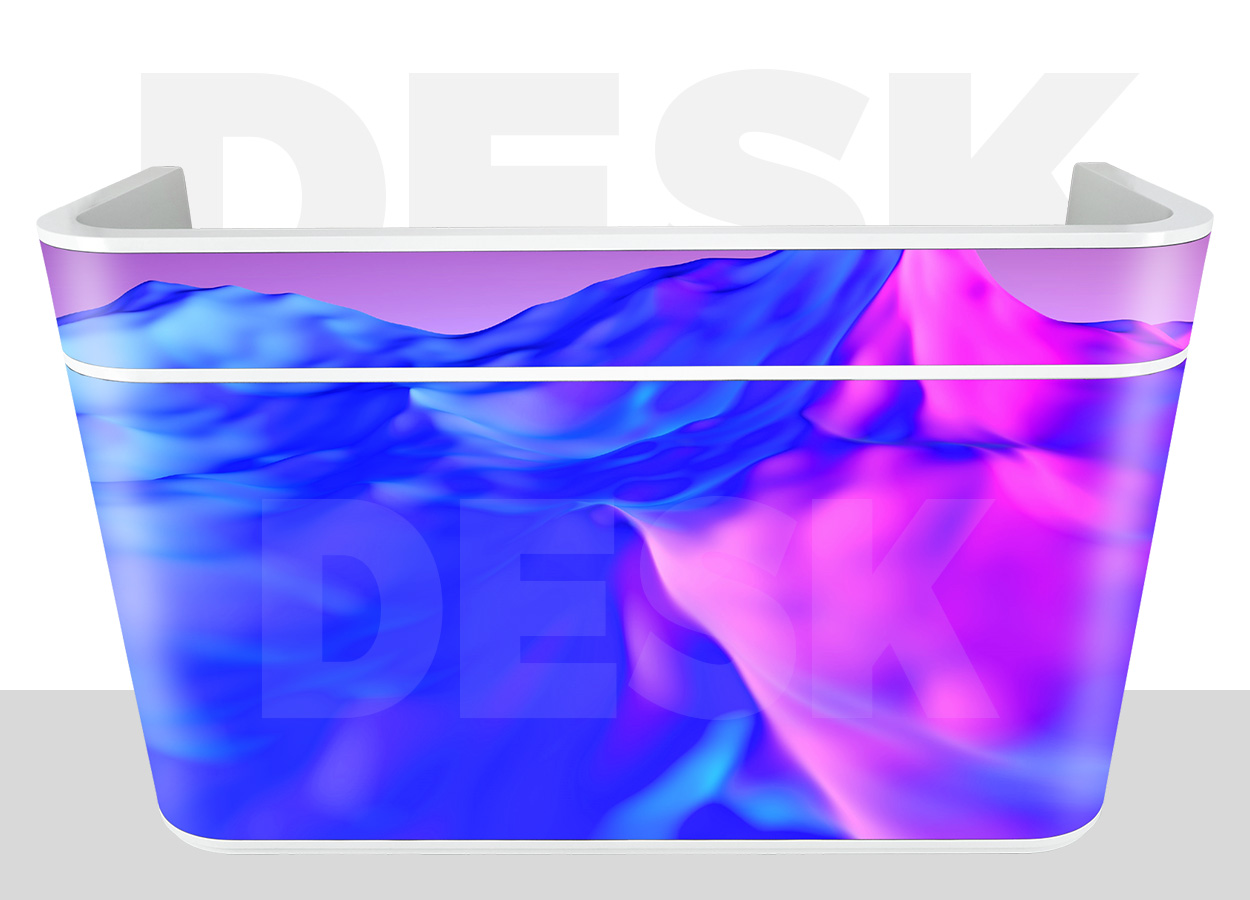 EA-FD curved LED reception counter with a white worktop