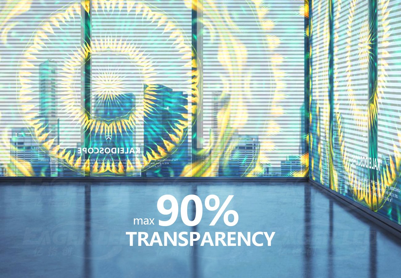 EA-iFilm glass display illustration labeled with maximum transparency of 90 percent