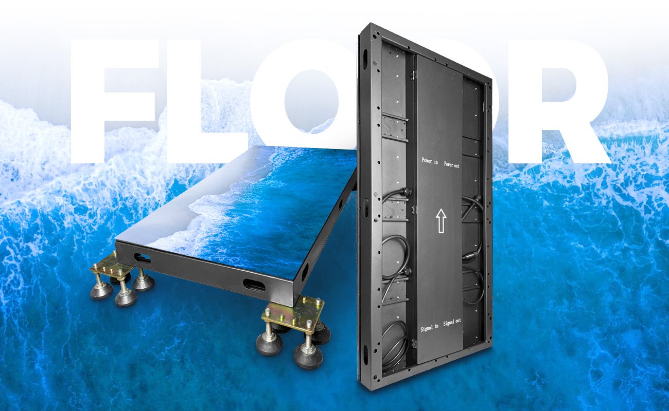 EA-iFloor floor display cabinet with supporting feet and rear cable connections