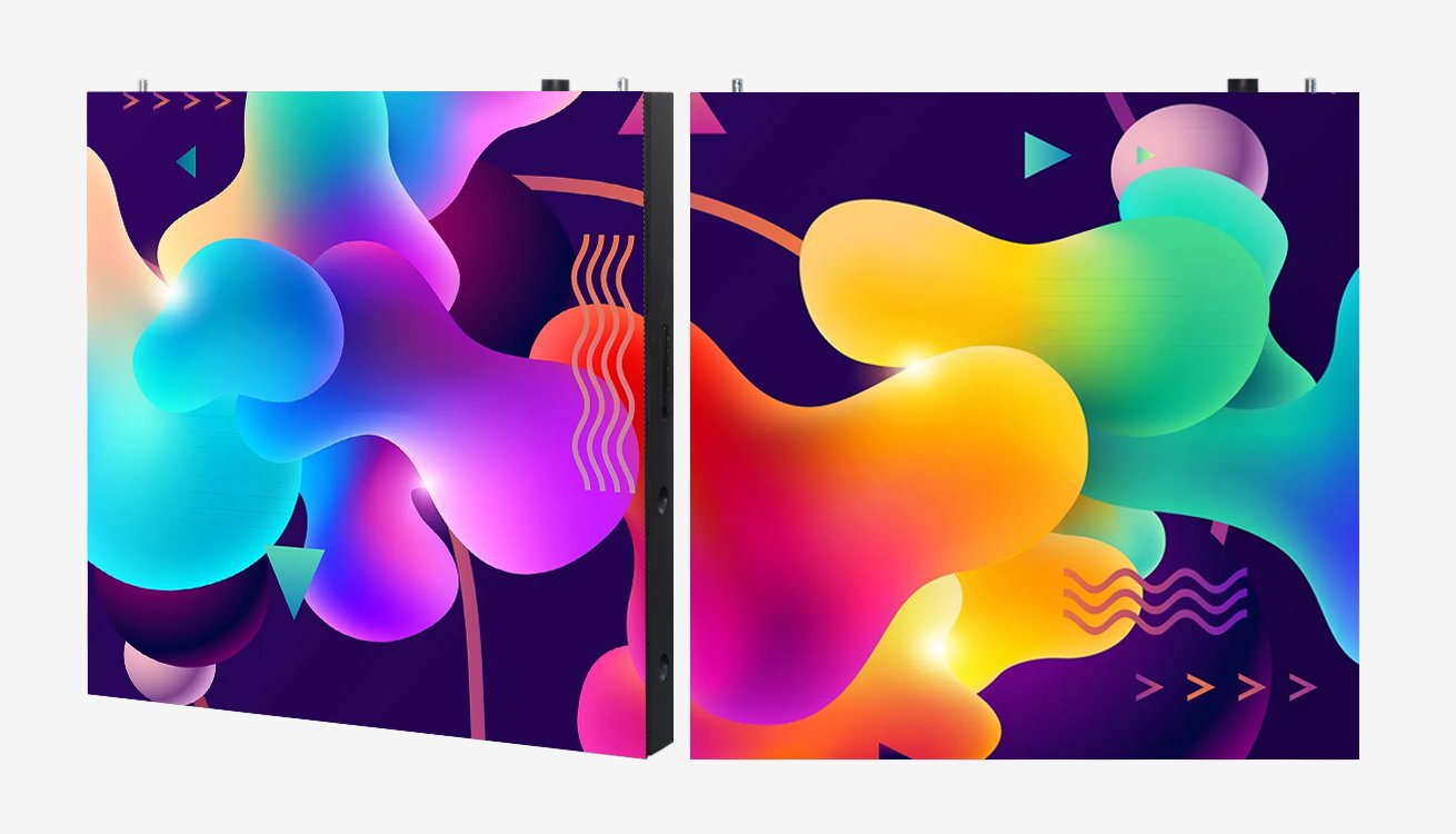 Front and angled views of EA-OFixed outdoor LED display cabinets