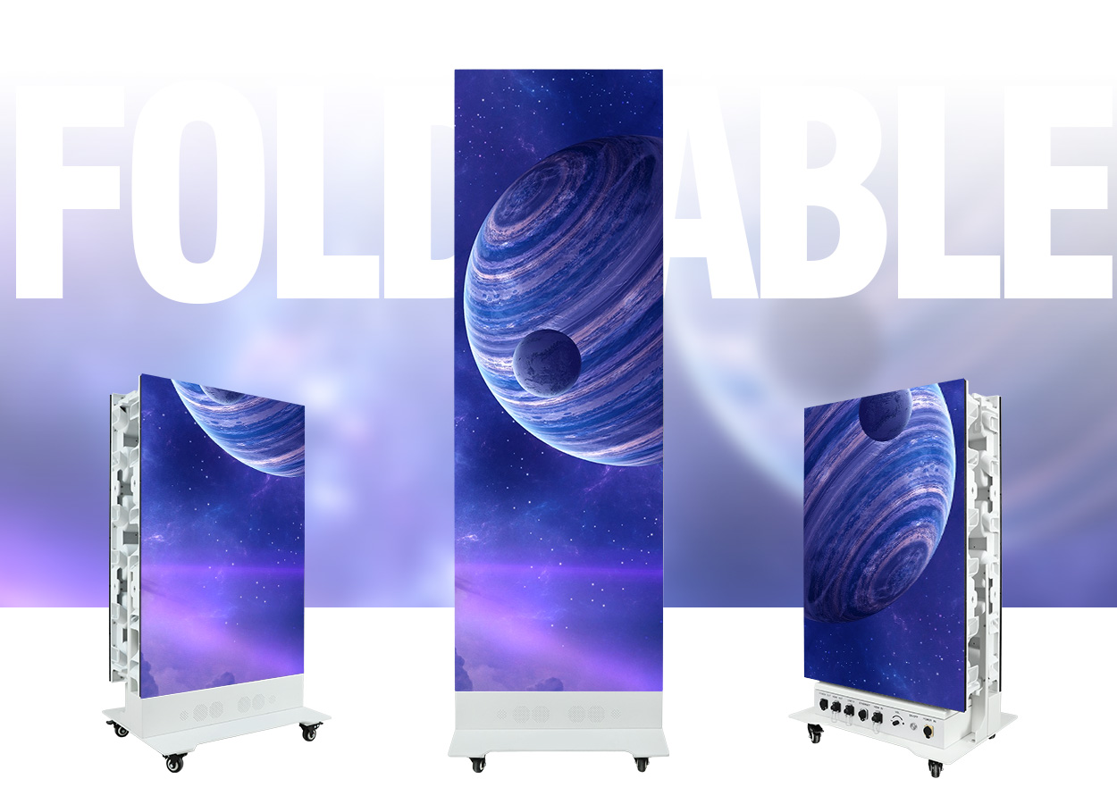 EA1920OP2 wheeled LED poster shown upright and folded