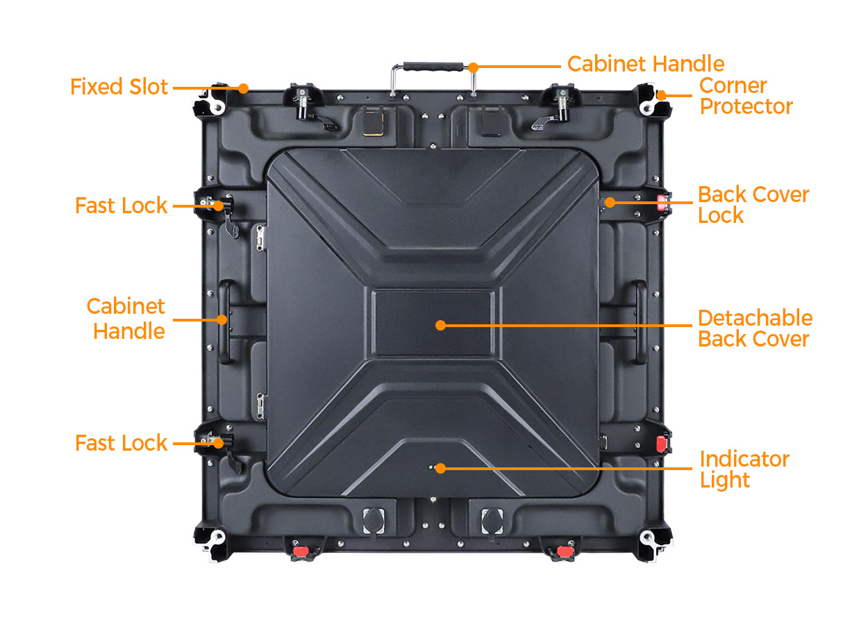 Labeled EA640C3 rear cabinet with back cover locks, fast locks and handles