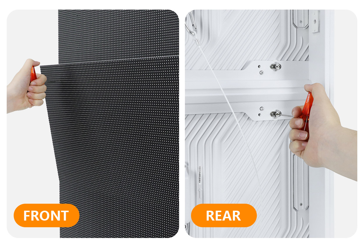 EA960F4 module fasteners demonstrated from the front and rear sides