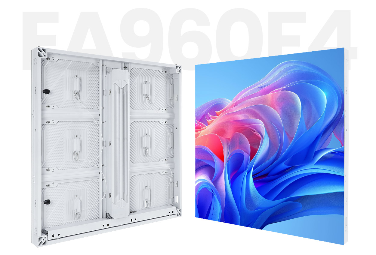 EA960F4 aluminum LED cabinet with rear module panels and illuminated front face
