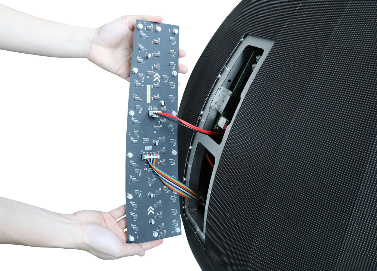 Trapezoidal flexible LED modules for the EAiBall curved sphere
