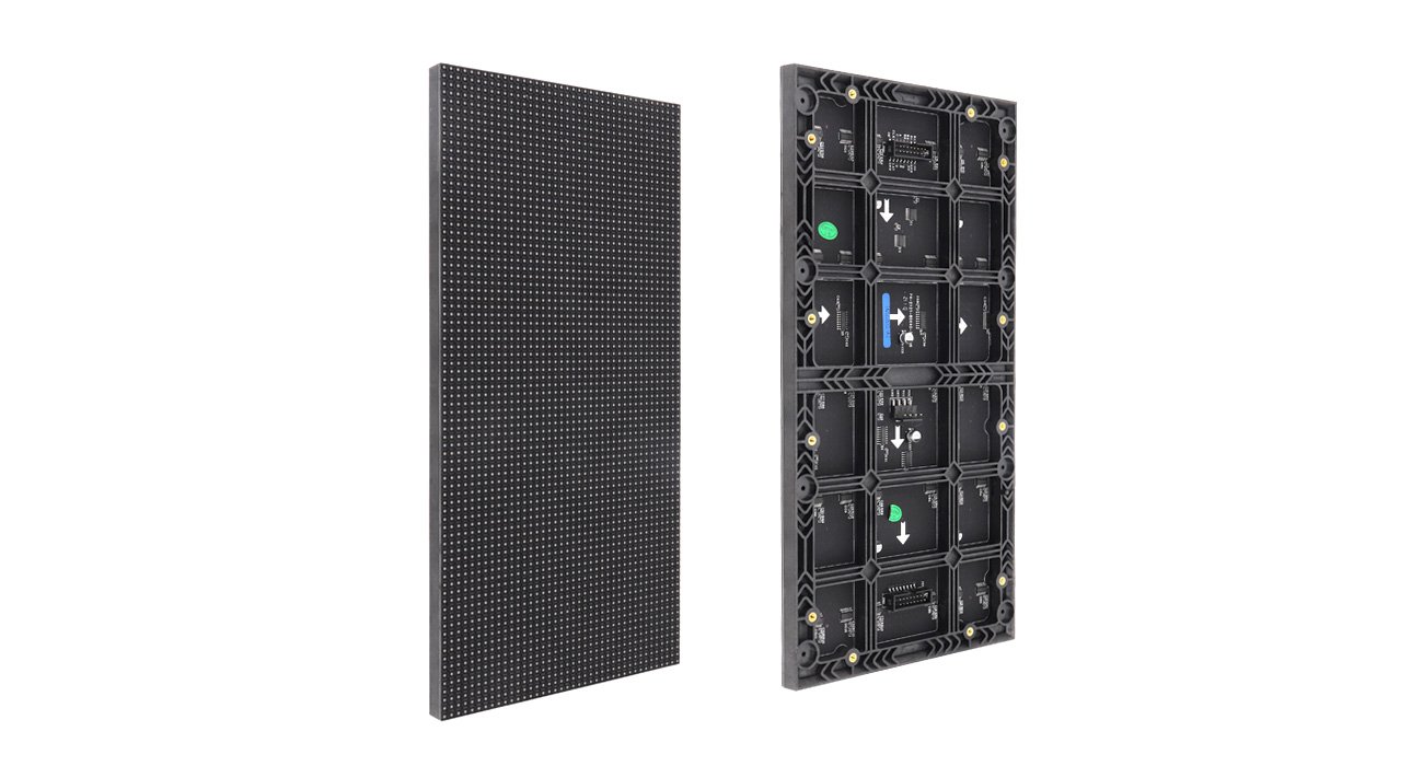 Indoor LED module front surface and rear frame with connectors